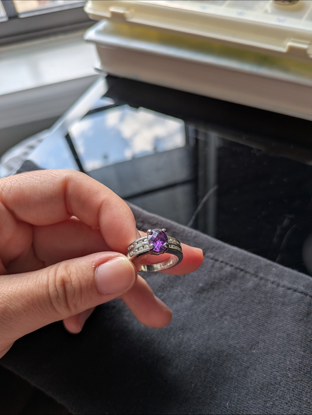Sterling Silver Purple Stone Halo Ring - Women's Jewelry
